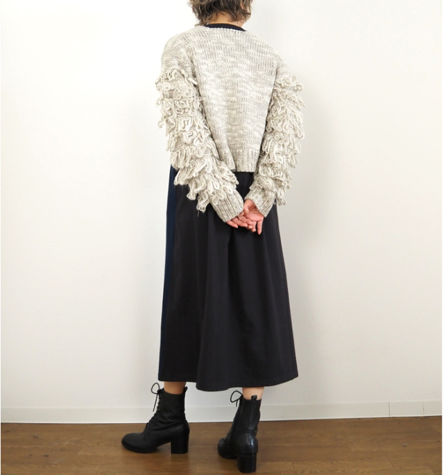 Boutique Ordinary ブティークオーディナリー フリンジスリーブミックスニットカーディガン