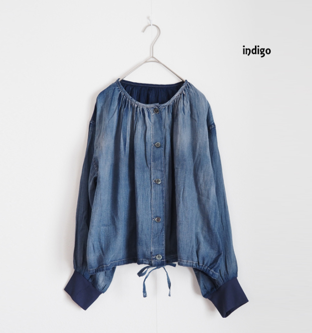 Boutique Ordinary ブティックオーディナリー デニムギャザーシャツ ブラウス