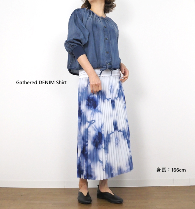 Boutique Ordinary ブティックオーディナリー デニムギャザーシャツ ブラウス
