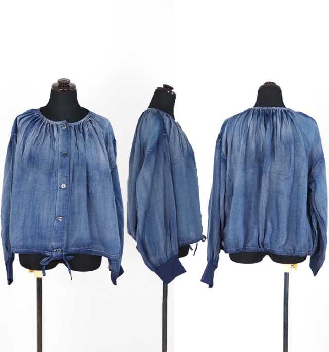 Boutique Ordinary ブティックオーディナリー デニムギャザーシャツ ブラウス