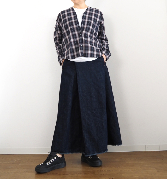 Boutique Ordinary ブティークオーディナリー ノーカラーチェックワイドシャツ