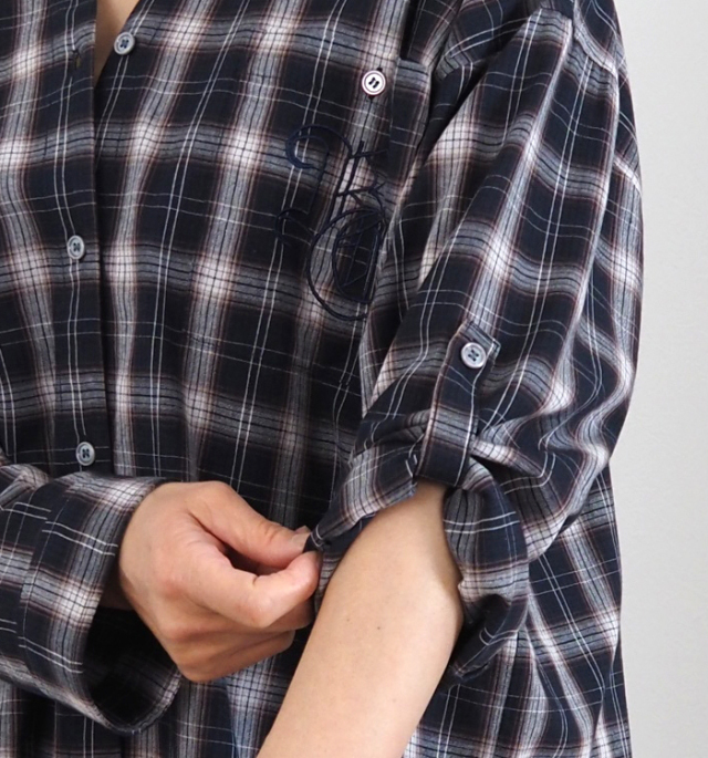 Boutique Ordinary ブティークオーディナリー ノーカラーチェックワイドシャツ