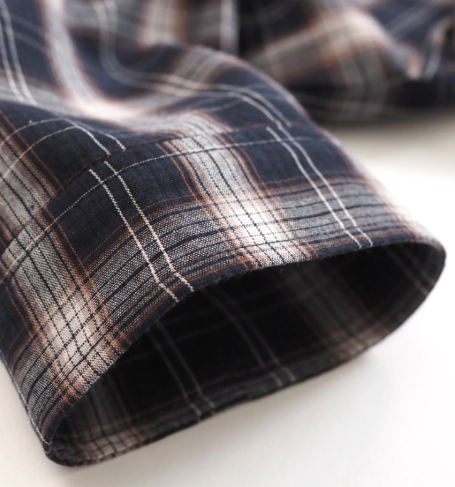 Boutique Ordinary ブティークオーディナリー ノーカラーチェックワイドシャツ