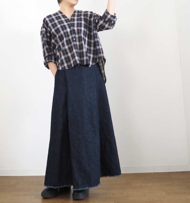 Boutique Ordinary ブティークオーディナリー ノーカラーチェックワイドシャツ