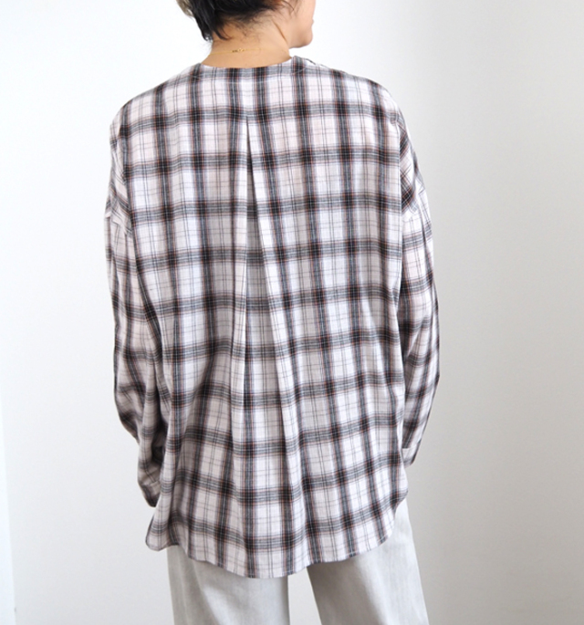 Boutique Ordinary ブティークオーディナリー ノーカラーチェックワイドシャツ