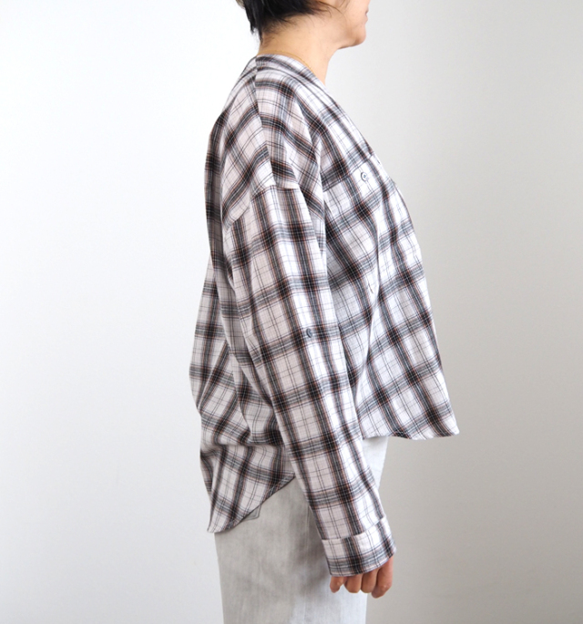 Boutique Ordinary ブティークオーディナリー ノーカラーチェックワイドシャツ