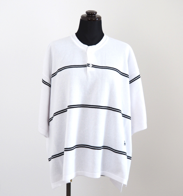 Boutique Ordinary ブティークオーディナリー ボーダー ニットポロ バンドカラー カノコ編み