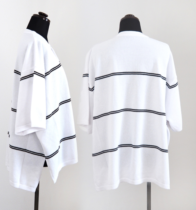 Boutique Ordinary ブティークオーディナリー ボーダー ニットポロ バンドカラー カノコ編み