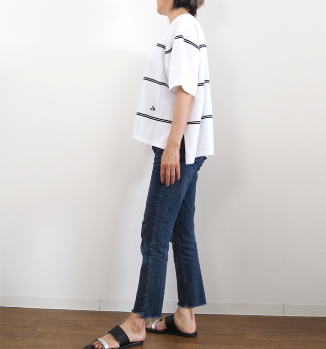 Boutique Ordinary ブティークオーディナリー ボーダー ニットポロ バンドカラー カノコ編み