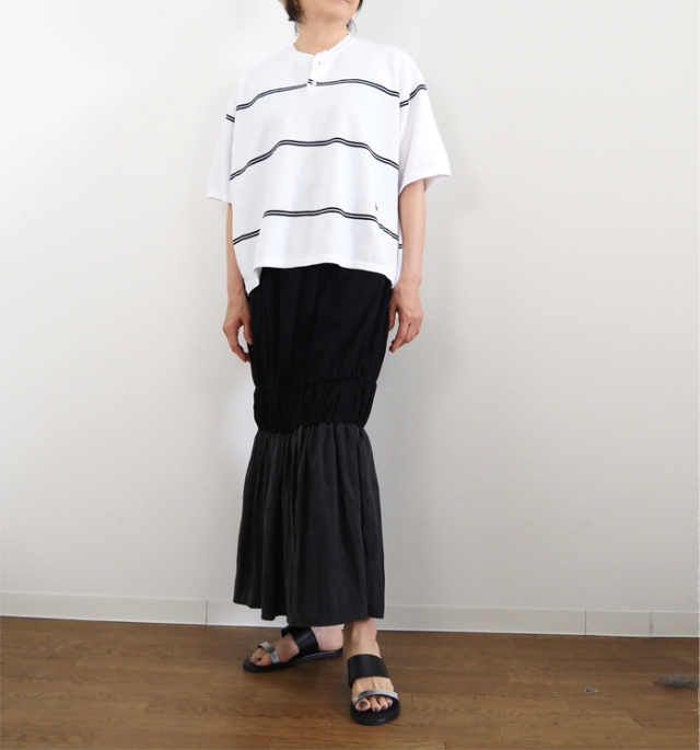 Boutique Ordinary ブティークオーディナリー ボーダー ニットポロ バンドカラー カノコ編み