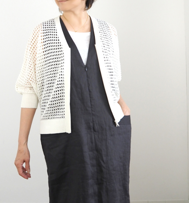 Boutique Ordinary ブティークオーディナリー ドルマンジップカーディガン 透かし編み 