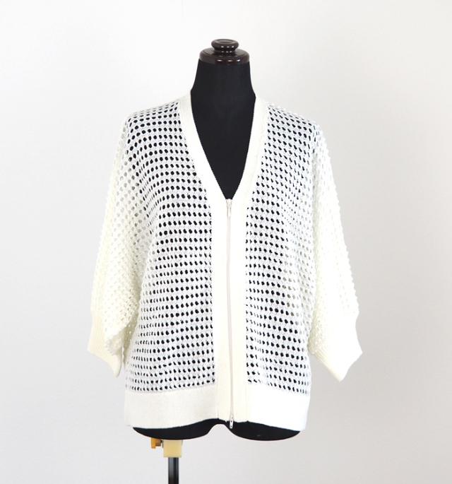 Boutique Ordinary ブティークオーディナリー ドルマンジップカーディガン 透かし編み 
