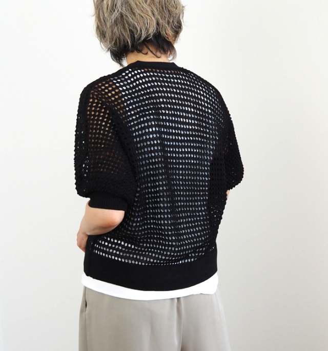 Boutique Ordinary ブティークオーディナリー ドルマンジップカーディガン 透かし編み 