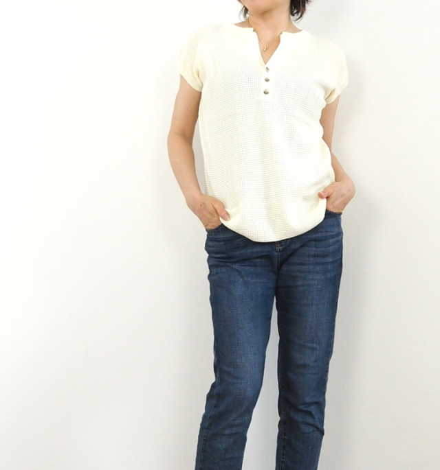 Boutique Ordinary ブティークオーディナリー ヘンリーネックワッフルニット 前後2way 