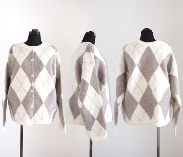 Boutique Ordinary ブティークオーディナリー 2way ニットカーディガン アーガイル柄
