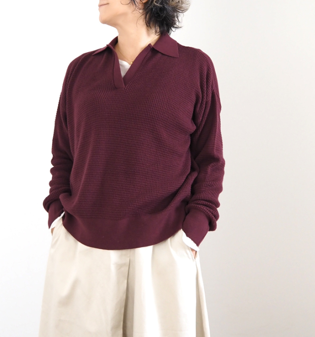 Boutique Ordinary ブティークオーディナリー ワッフルスキッパーカラーニット