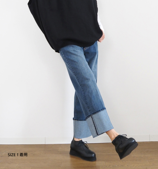 Boutique Ordinary ブティックオーディナリー 折り返しデニムパンツ ターンナップ ワイド ストレッチ