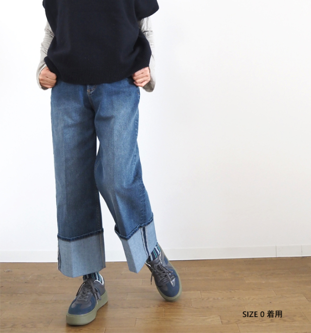 Boutique Ordinary ブティックオーディナリー 折り返しデニムパンツ ターンナップ ワイド ストレッチ