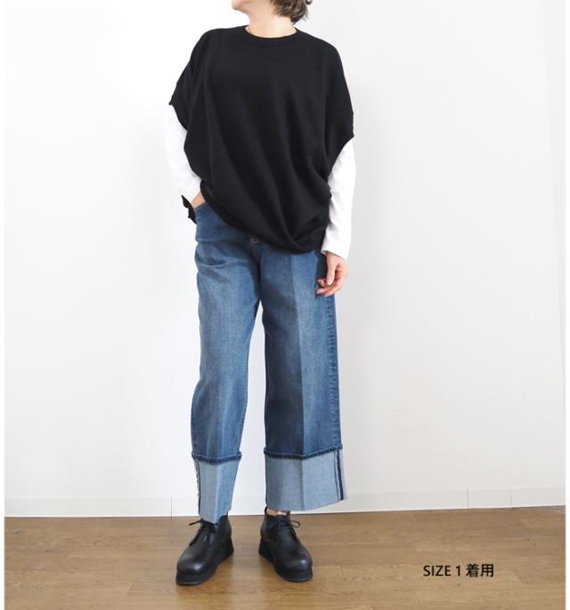 Boutique Ordinary ブティックオーディナリー 折り返しデニムパンツ ターンナップ ワイド ストレッチ