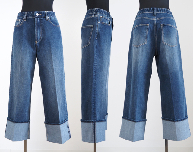 Boutique Ordinary ブティックオーディナリー 折り返しデニムパンツ ターンナップ ワイド ストレッチ