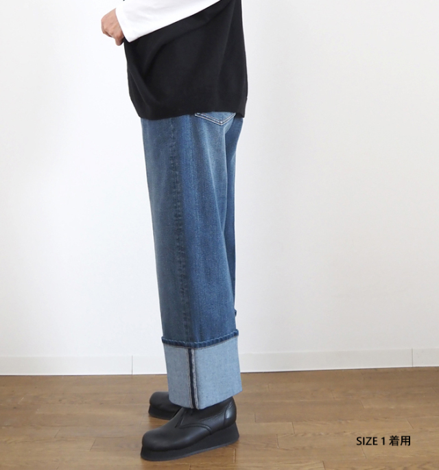 Boutique Ordinary ブティックオーディナリー 折り返しデニムパンツ ターンナップ ワイド ストレッチ
