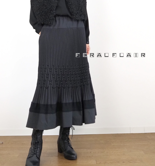 FERAL FLAIR フィラルフレア ロングプリーツスカート エコアーチギャバジン