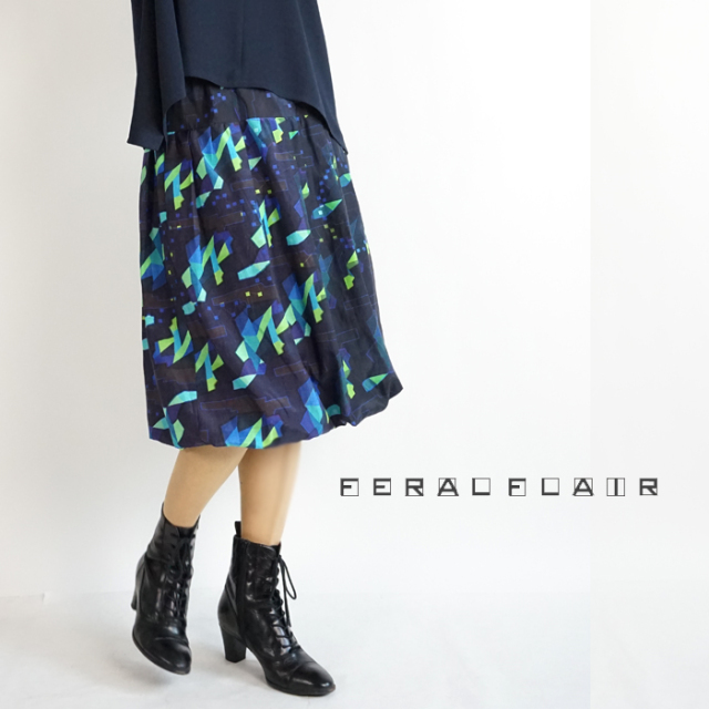 フィラルフレア FERAL FLAIR プリント バルーンスカート 膝丈 ミディ ミモレ丈 レディース