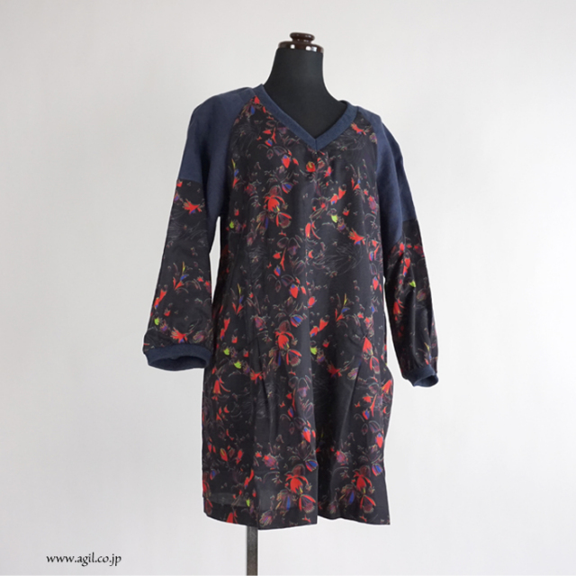 SALE フィラルフレア FERAL FLAIR Vネック プリントチュニック ブラウス ブラックxレッド レディース FERAL FLAIR (フィラルフレア) Vネックプリントチュニック