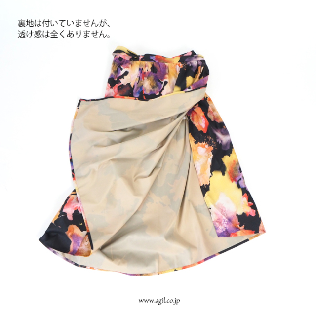 CILANDSIA(チランドシア) 柄物 巻き ラップスカート ミモレ丈 0117 レディース