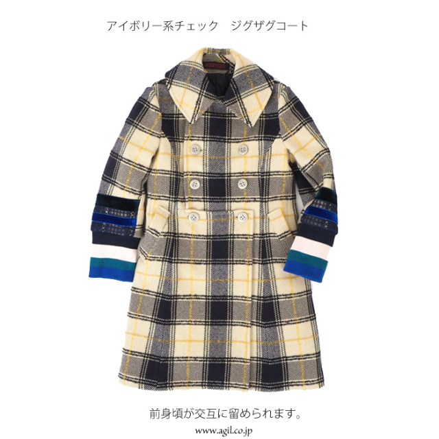 Hisui Hirokoito ヒスイヒロコイトウ ジグザグ ウールチェックハーフコート レディース 送料無料
