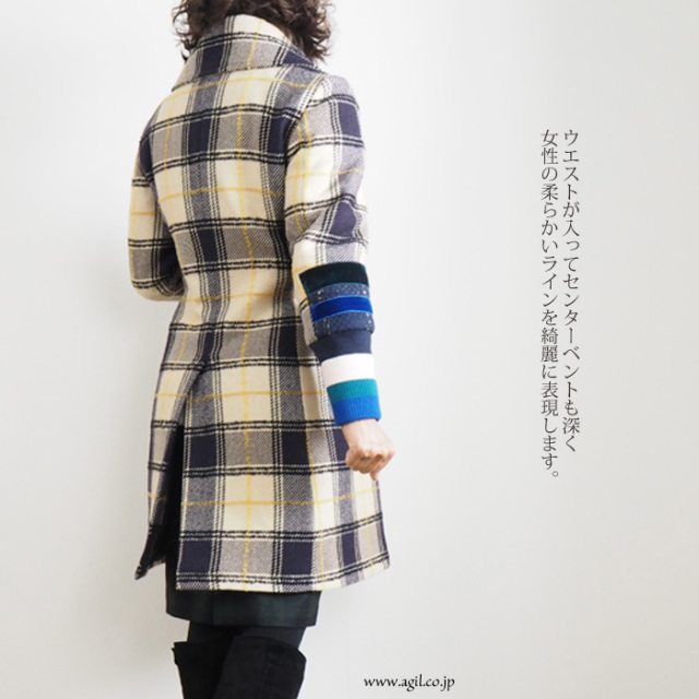 Hisui Hirokoito ヒスイヒロコイトウ ジグザグ ウールチェックハーフコート レディース 送料無料