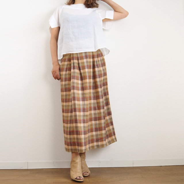 isato design works イサトデザインワークス タックロングスカート チェック柄 レディース