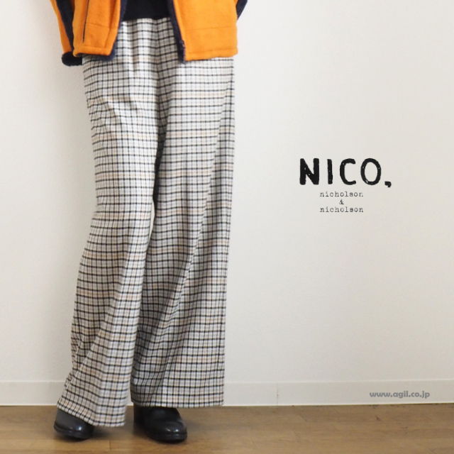 NICO,nicholson & nicholson ニコ,ニコルソンアンドニコルソン チェック柄ワイドイージーパンツ レディース