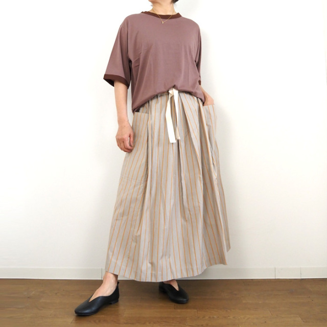 nicholson&nicholson ニコ,ニコルソンアンドニコルソン ストライプ タックフレアーマキシスカート