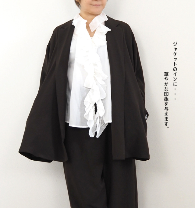 Liyoca リヨカ コットンシフォンフリルブラウス シアー 長袖 