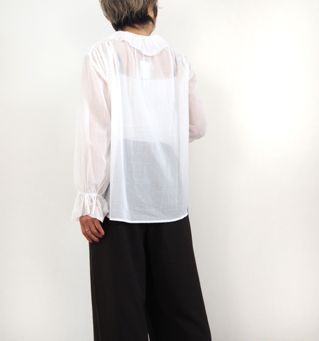 Liyoca リヨカ コットンシフォンフリルブラウス シアー 長袖 レディース