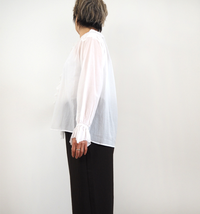 Liyoca リヨカ コットンシフォンフリルブラウス シアー 長袖 レディース