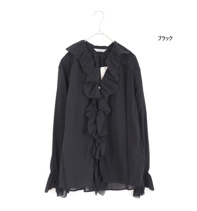 Liyoca リヨカ コットンシフォンフリルブラウス シアー 長袖 レディース