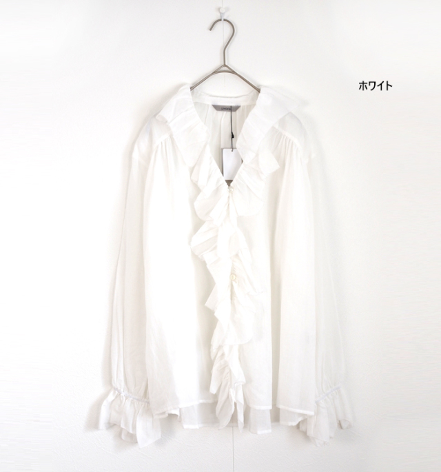 Liyoca リヨカ コットンシフォンフリルブラウス シアー 長袖 レディース