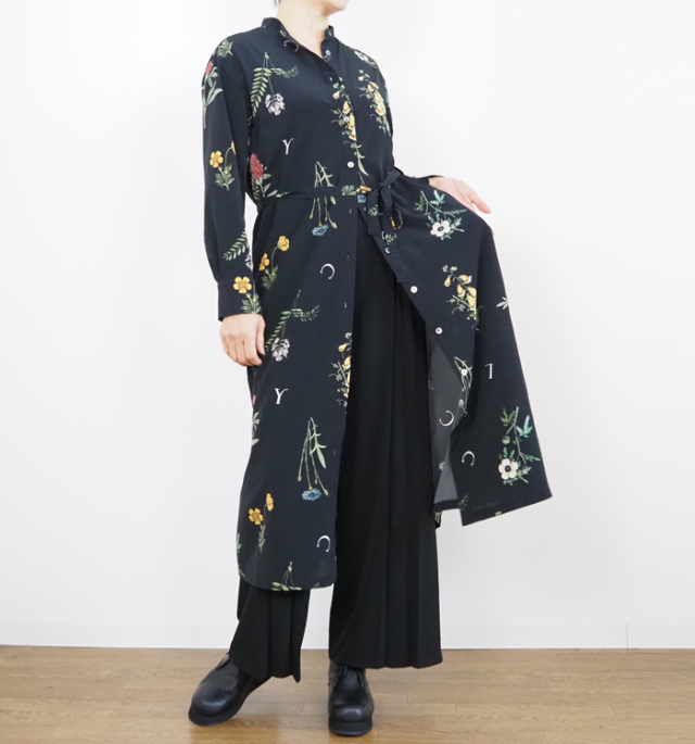 Liyoca リヨカ ボタニカルプリント バンドカラーワンピース レディース