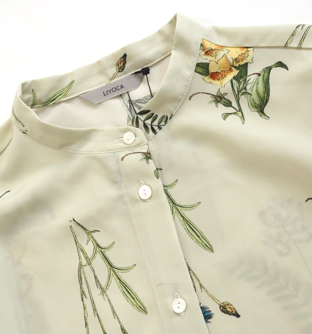 Liyoca リヨカ ボタニカルプリント バンドカラーワンピース レディース