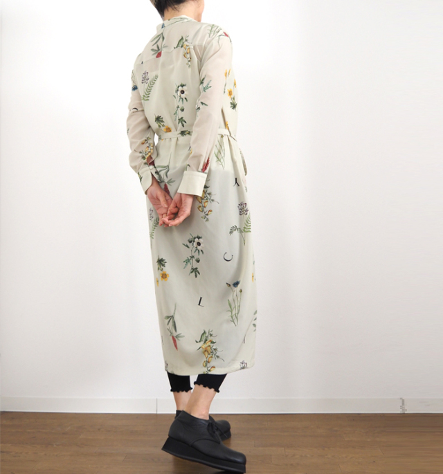 Liyoca リヨカ ボタニカルプリント バンドカラーワンピース レディース