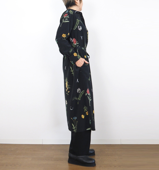 Liyoca リヨカ ボタニカルプリント バンドカラーワンピース レディース