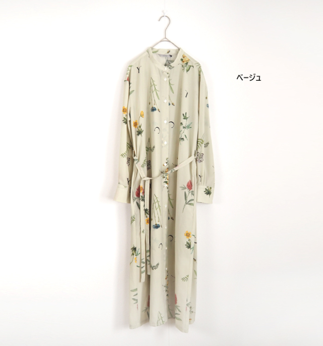 Liyoca リヨカ ボタニカルプリント バンドカラーワンピース レディース