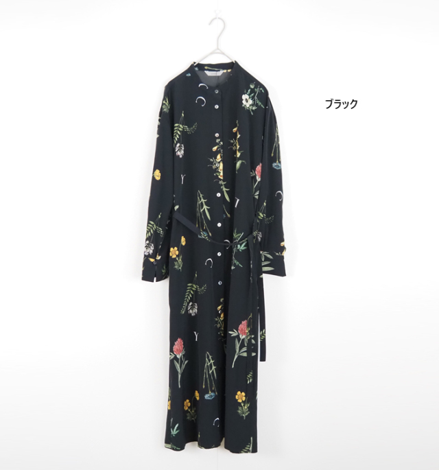 Liyoca リヨカ ボタニカルプリント バンドカラーワンピース レディース 