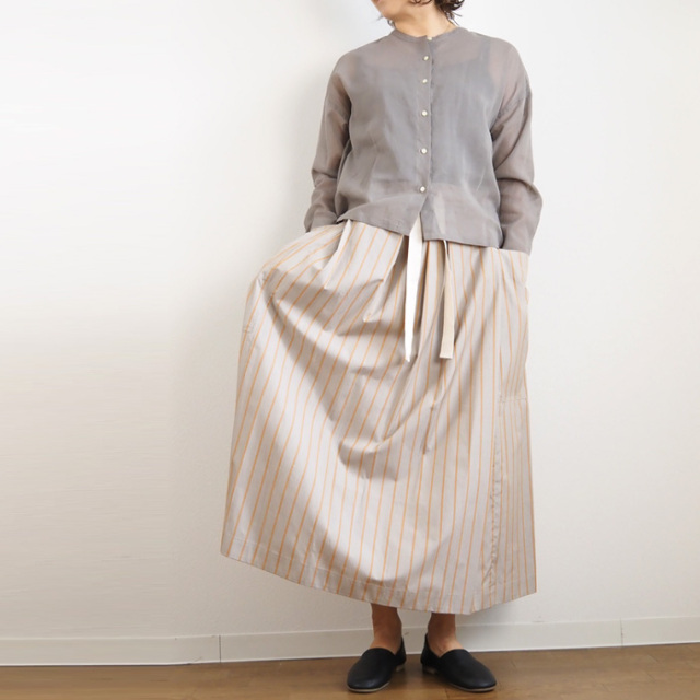 NICO,nicholson&nicholson ニコ,ニコルソンアンドニコルソン コットンオーガンジー バンドカラーバックギャザーシャツ 