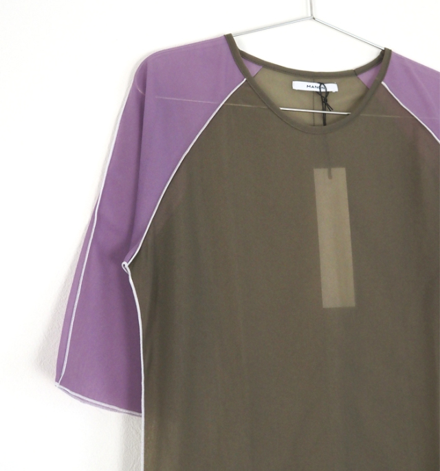 MANON マノン バイカラー シアーTシャツ ５分袖 プルオーバー レディース