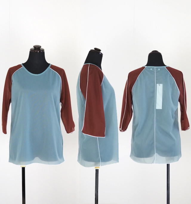MANON マノン バイカラー シアーTシャツ ５分袖 プルオーバー レディース