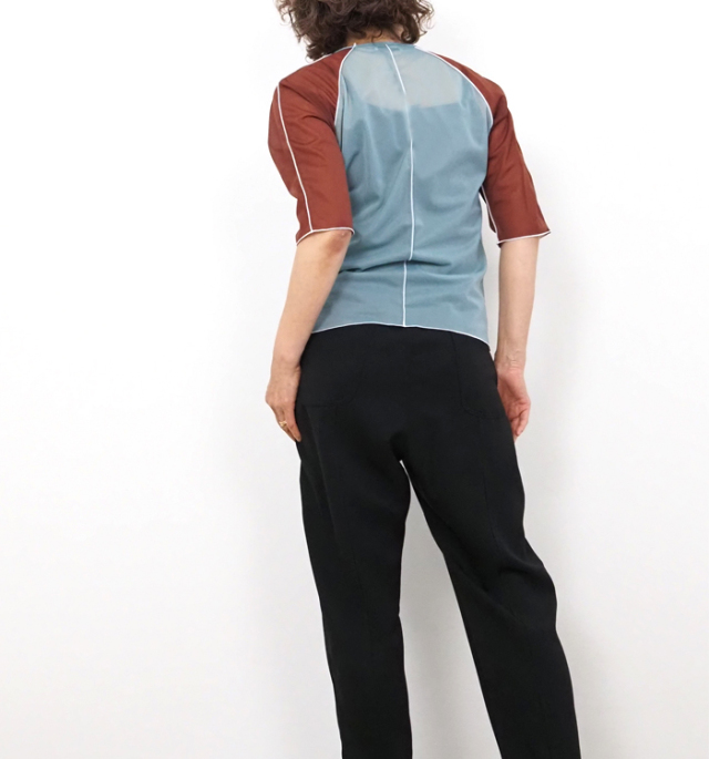 MANON マノン バイカラー シアーTシャツ ５分袖 プルオーバー レディース