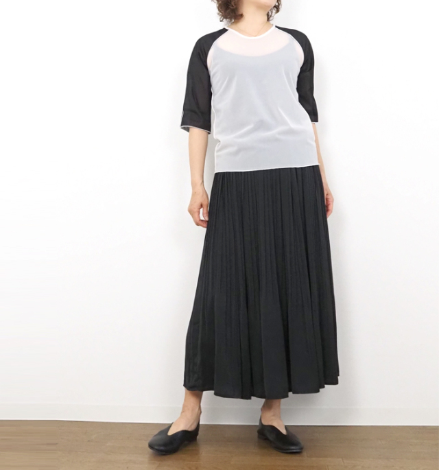 MANON マノン バイカラー シアーTシャツ ５分袖 プルオーバー レディース